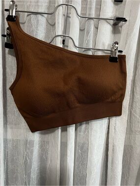 Women’s One-Shoulder Ribbed Tank Top - Brown